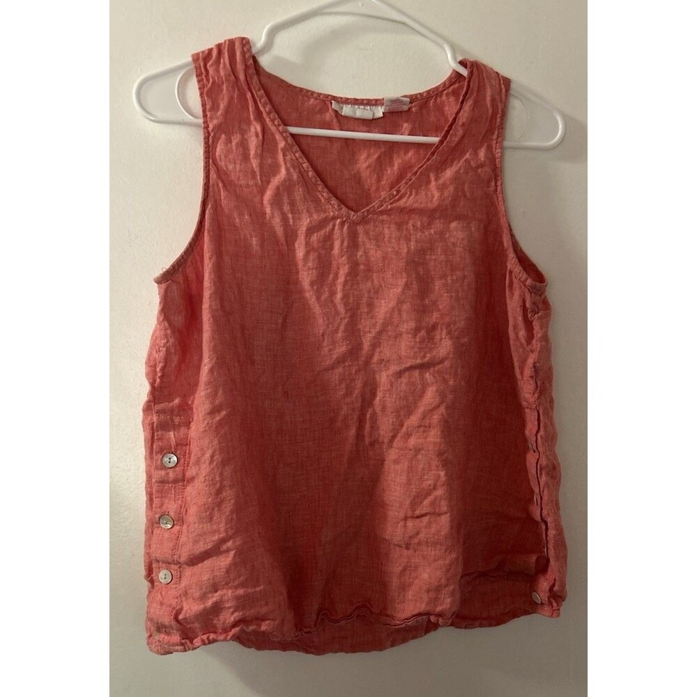 Isaac Mizrahi New York Womens Linen Tank Top Sz Med Red-Coral V-Neck sleeveless